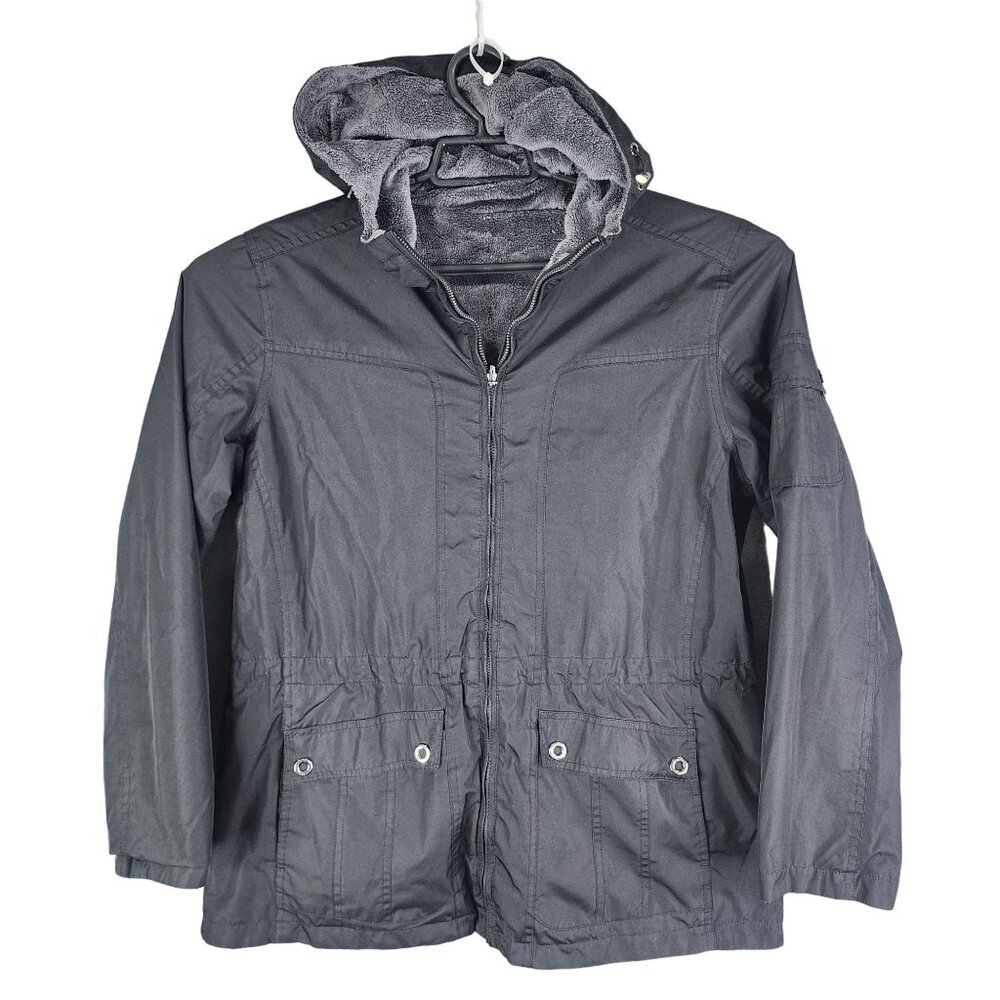 Womens Black & Gray Free Country Reversible Hooded Jacket Coat Full Zip Size M